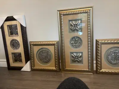 Framed wall art , bathroom canvas wall art , gold mirror, View more