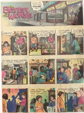 Framed Canadian cartoonist, Lynn Johnston ‘For Better or For Worse’ Comic Strip Print – 11.5” x 9” I...