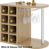 (NEW) Wine Rack  Tabletop 8 Bottles 6 Glass Holders Oak Wood