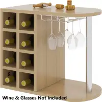 (NEW) Wine Rack  Tabletop 8 Bottles 6 Glass Holders Oak Wood