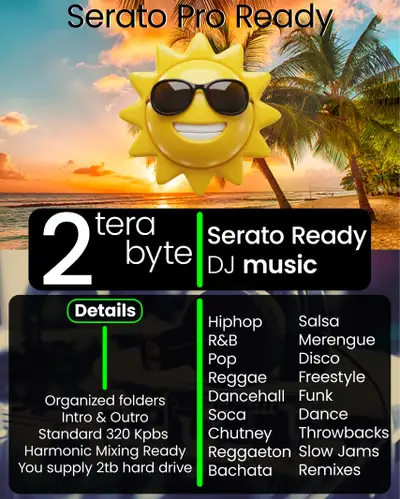 2tb Serato Ready Dj Music The Details -Organized folders -Intro & Outro -Standard 320 Kpbs High Qual...