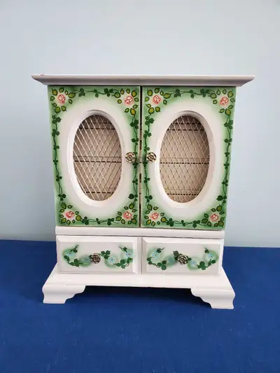 Vintage 1970's Jewelry Box with floral design and turquoise velet lined drawers. Good condition. 10"...