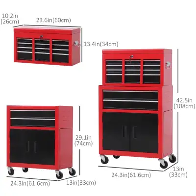 6-Drawer Rolling Tool Chest, 2 in 1 Lockable Storage Cab, View more