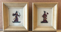 Vintage Framed Oriental Man and Woman Petit Point Needlepoint