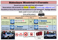 rideshare covoiturage Toronto Montréal Ottawa Toronto Niagara