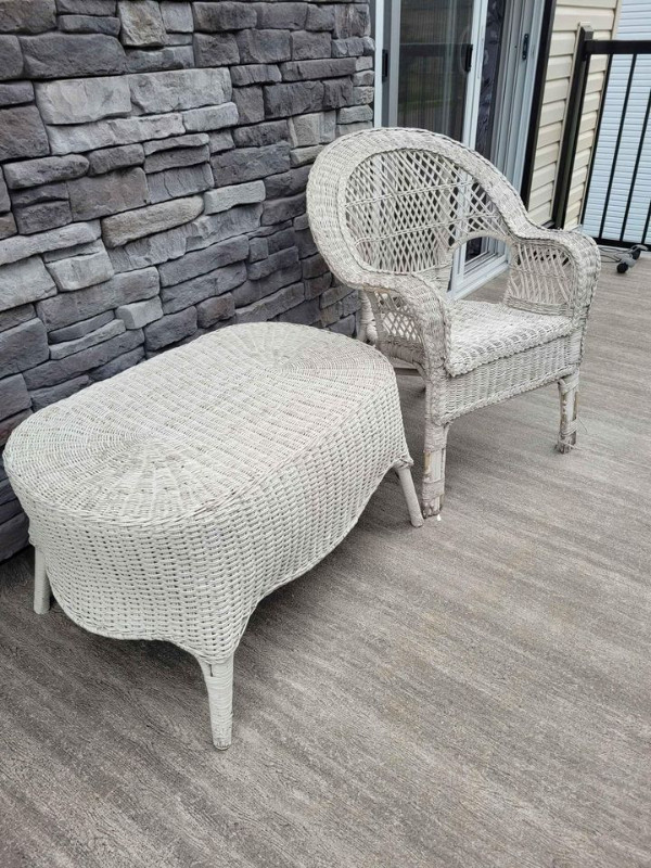 Antique Wicker Table and Chair PRICE REDUCED in Patio & Garden Furniture in Belleville