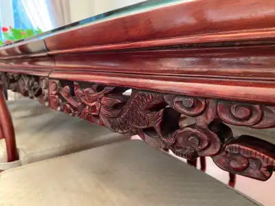 Solid rosewood carved dining table, View more