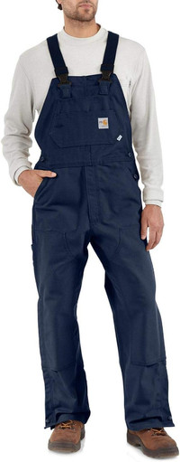 Carhartt Mens Flame Resistant Lined Duck Bib Overall - Navy Blue