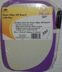 Qty 2 x NEW Purple & Pink Foam Wipe Off Board with Pen