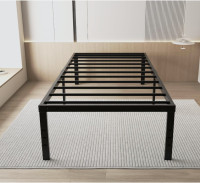 18'' Bed Frame Matt Black Twin Size with Bed Skirt
