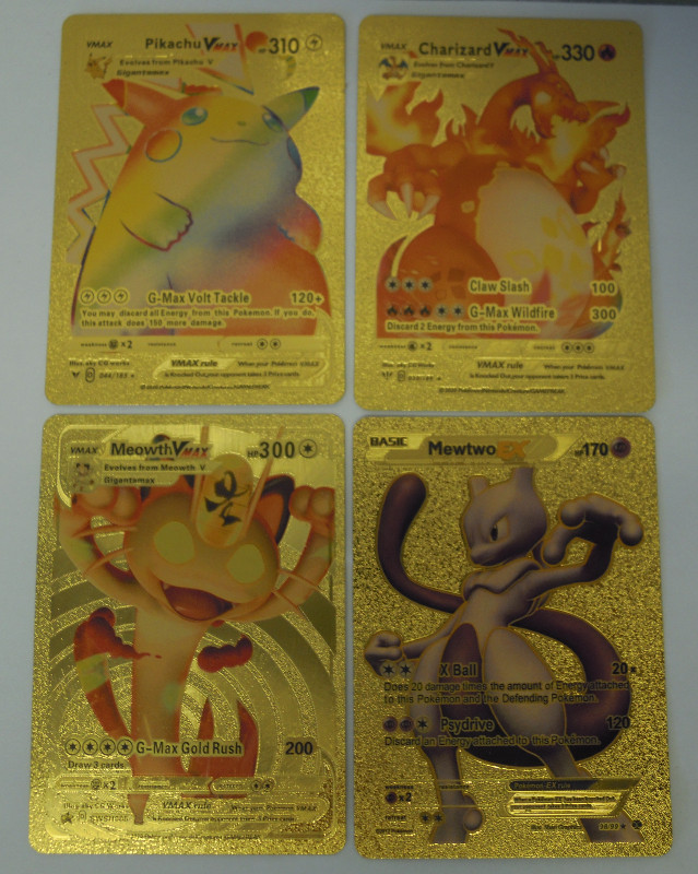 Cartes Pokemon GOLD VMAX PROMO RARE Pikachu Charizad RARE cards in Arts & Collectibles in West Island
