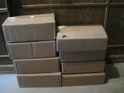 Giving away 8 Mailer boxes including styrofoam packing peanuts. Four boxes measure 12x8x3 inches, an...