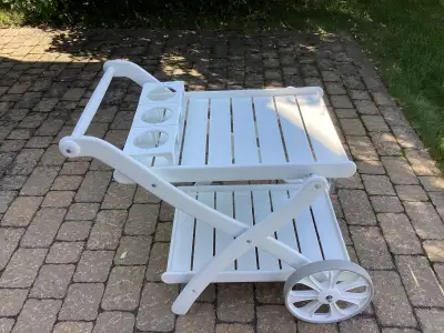 Desserte roulante blanche pour jardin extérieur + 3 décorations, View more