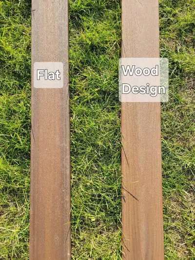 Solid brown composite decking boards with a wood grain design. Suitable for outdoor decks and patios...
