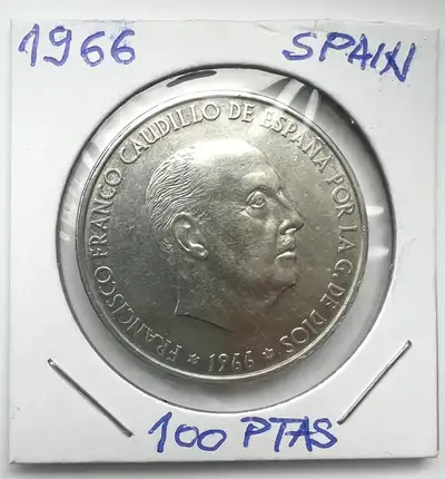 1966 Spain 100 Pesetas Franco Coin Silver, View more