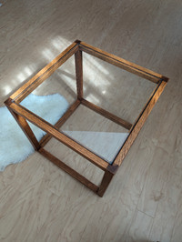 MCM wooden cube table glass top
