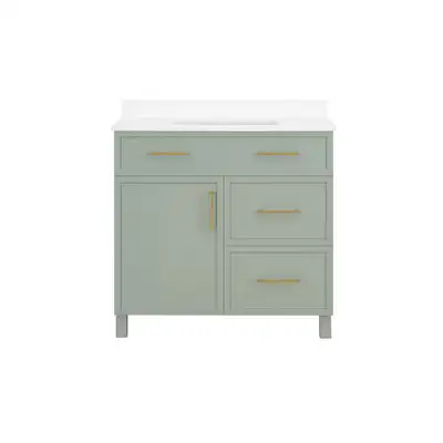 36” Sage Green Bathroom Vanity with White Stone Top– BOXED NEW, View more