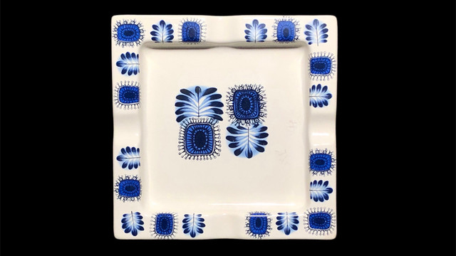 Vintage MCM Sanland Ashtray Stylized Alien Cobalt Blue Flowers in Arts & Collectibles in Hamilton