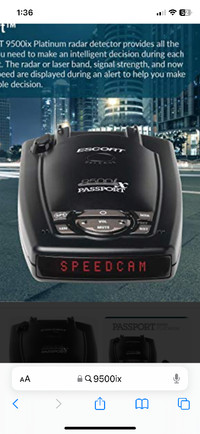 Escort Passport 9500ix Radar/Laser Detector With GPS