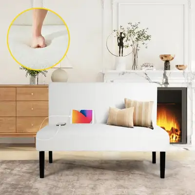 New Armless Loveseat Sofa with USB Port, White, View more