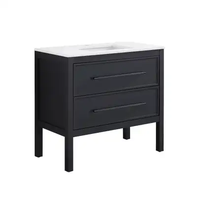 36” Black Bathroom Vanity Marble Top 3 Drawer - New Boxed, View more