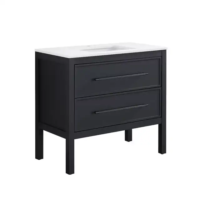 36” Black Bathroom Vanity Marble Top 3 Drawer - New Boxed in Cabinets & Countertops in Oakville / Halton Region - Image 2