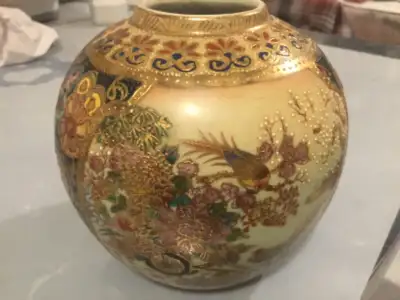 vintage Satsuma porcelain vase Hand painted Roughly maximum diameter 6” Roughly height 6” The last p...