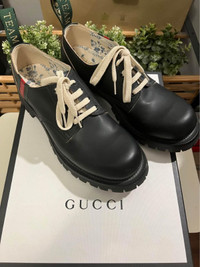 New Gucci Black Leather ‘Arley’ Derby Shoes for Men