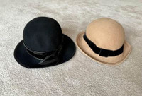 $20 each Women’s Large Bowler felt Hats, black, tan, Vintage.