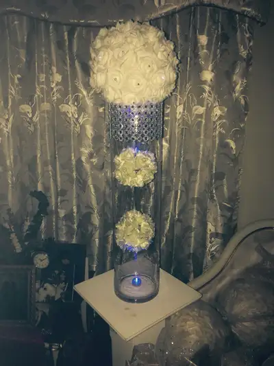 2- large decorated Cylinder vases, View more