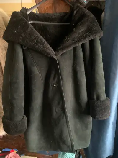 Black shearling winter coat XL, View more