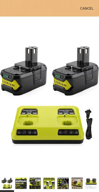 Ryobi 18v Battery Pack and Charger, View more