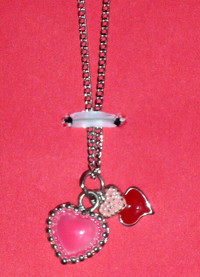Pink Heart Charms Necklace on silver chain