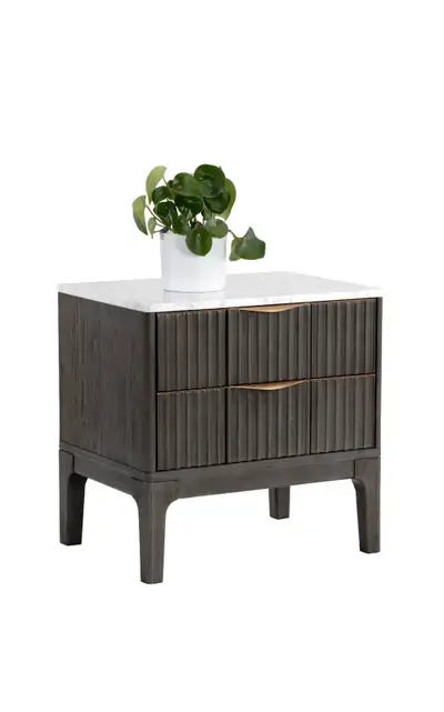 Keldon Nightstand – Brand New (White Marble + Acacia Wood), View more