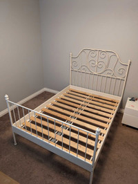 Quality Leirvik double metal and wood frame white bed 