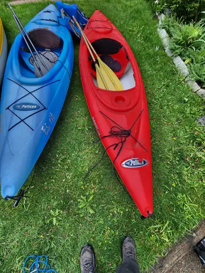 2 kayaks Recreatif 10 pieds pelican en tres bon etat. Stable et facile a tourner. parfait pour lac e...