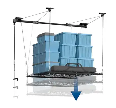 FLEXIMOUNTS GL1 Overhead Garage Lifting Storage Rack, 4x4 Ft Heavy-Duty Metal Garage Ceiling Rack, A...
