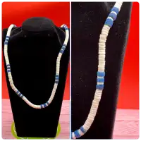 Blue & White Surfer Beaded Necklace