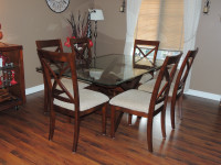 Wooden Dining Set with Glass Table Top