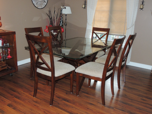 Wooden Dining Set with Glass Table Top in Dining Tables & Sets in Petawawa