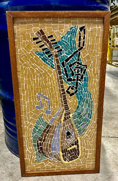 Vintage OAK Framed Mandolin Music Mosaic, View more