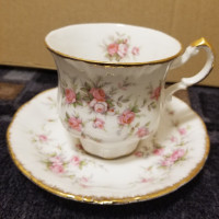 Victoriana Rose Paragon Tea Cup & Saucer - Pink Flowers