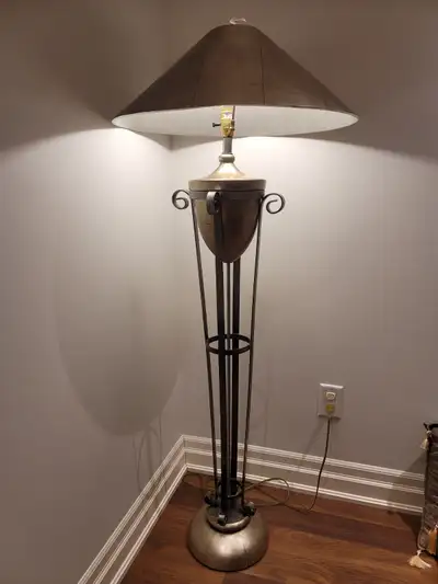 Floor lamp with silver leaf shade and table lamp, View more