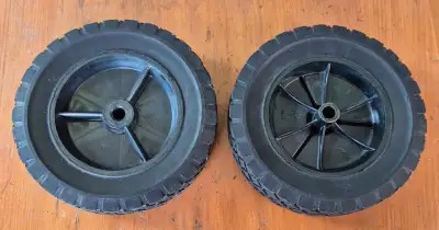 Two 8" heavy-duty plastic wheels , View more