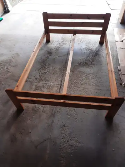 Bed frame, wood. Needs screws & Dowel pins found at Amazon, View more