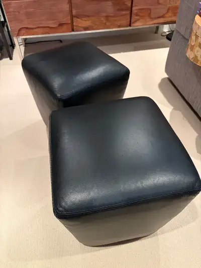 Black Leather Cube Ottomans, View more