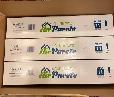3 pack - Air Purete Furnace Filters Merv 11 16” X 25” X 5” (actual size 15-3/8” X 25-1/2” X 5-1/4”