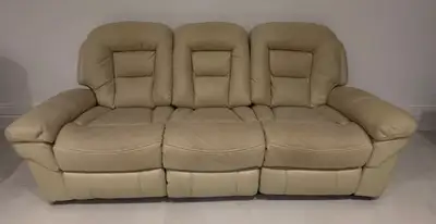 Cream Genuine Leather Reclining Sofa, Loveseat & Chair Set, View more