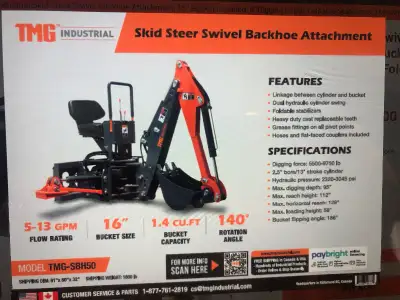 NEW TMG SBH50 BACKHOE Reg Retail $8999.00 +GST selling for $5999.00+ GST . For quick response, pls c...