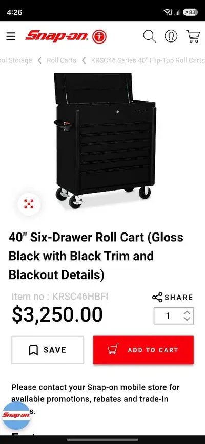 SnapOn Toolbox bought brand new in Q4 2024 off the truck. In like new condition. Zero rust. Paint 9....